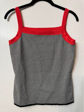 Vintage Adrienne Vittadini Striped Knit Tank Top Red Contrast Trim Size Large